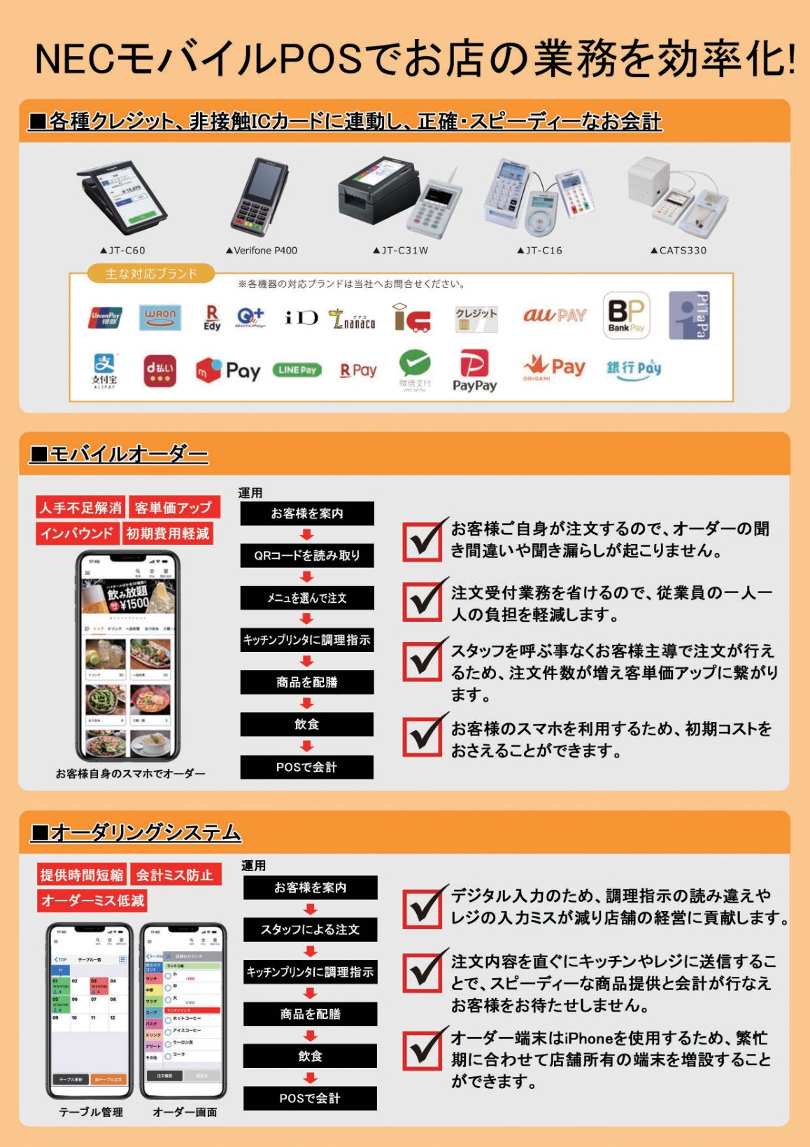 NECモバイルPOS カタログ 3(キャッシュレス連動・モバイルオーダー・オーダリング)